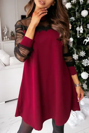 Elegant & Stylish Patchwork Lace Mesh O Neck Dresses
