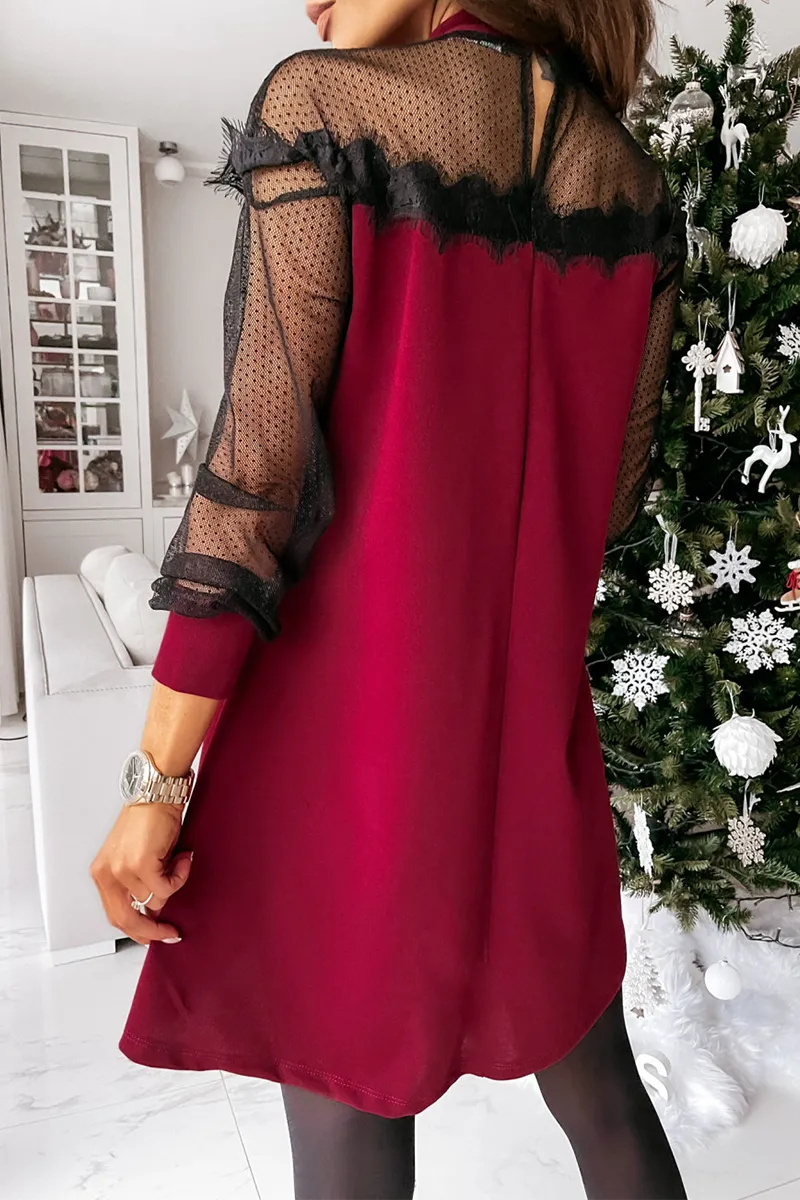 Elegant & Stylish Patchwork Lace Mesh O Neck Dresses