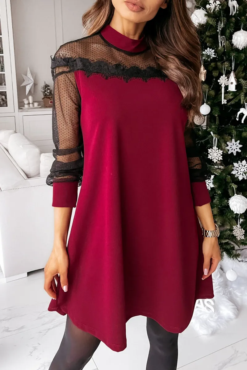 Elegant & Stylish Patchwork Lace Mesh O Neck Dresses