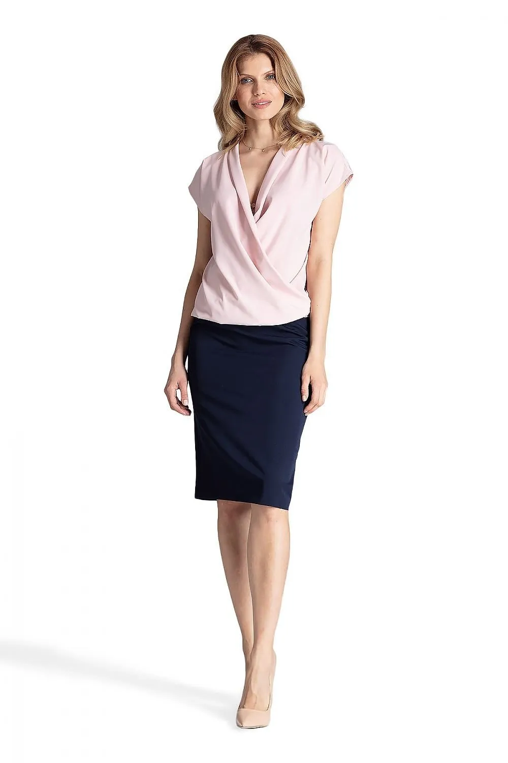Elegant Envelope Neck Blouse with Trendy Dropped Sleeves