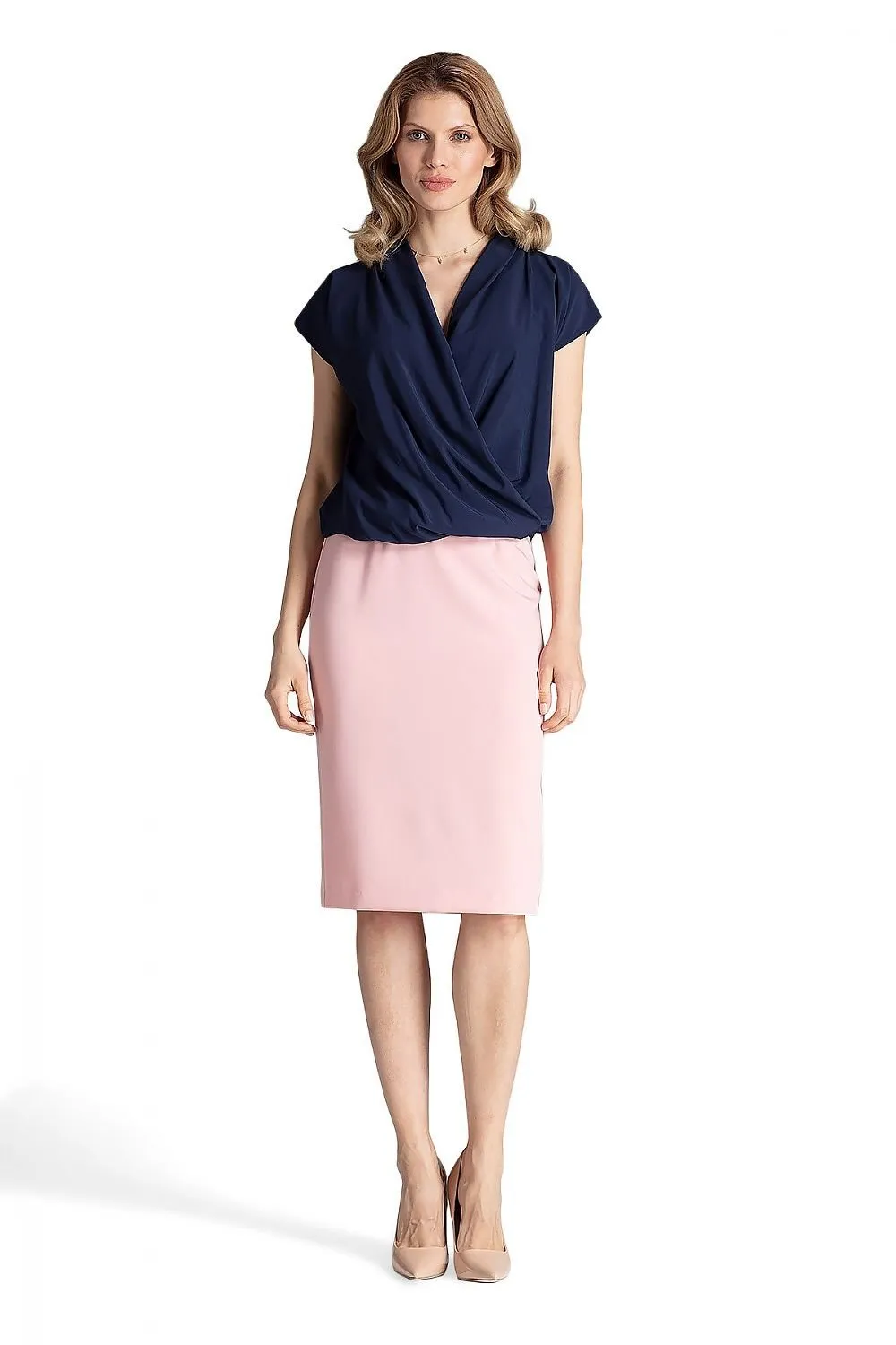 Elegant Envelope Neck Blouse with Trendy Dropped Sleeves