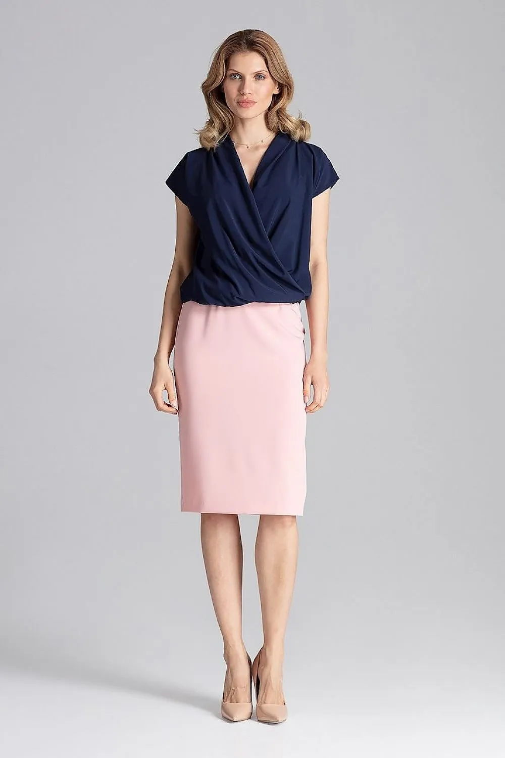 Elegant Envelope Neck Blouse with Trendy Dropped Sleeves