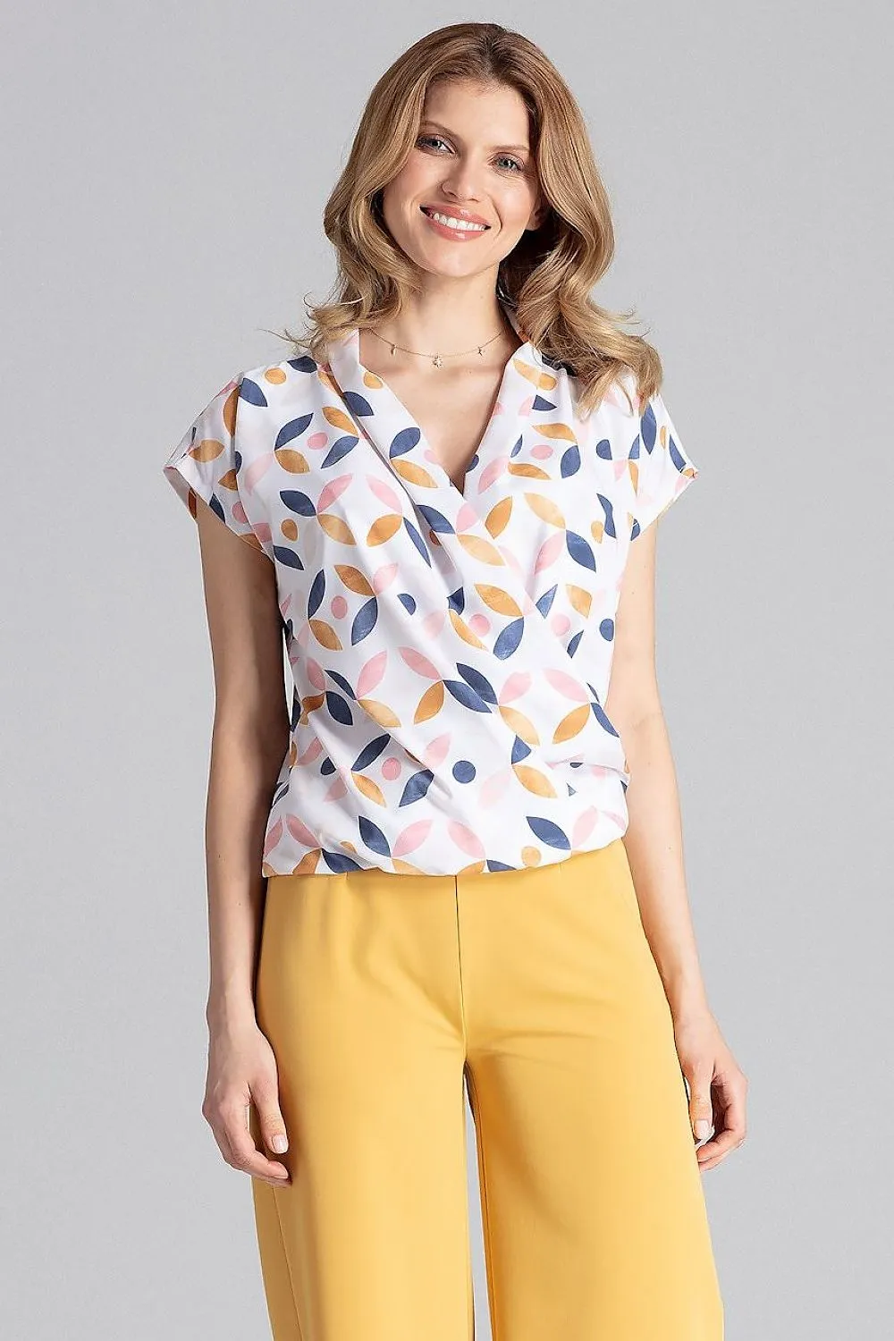 Elegant Envelope Neck Blouse with Trendy Dropped Sleeves