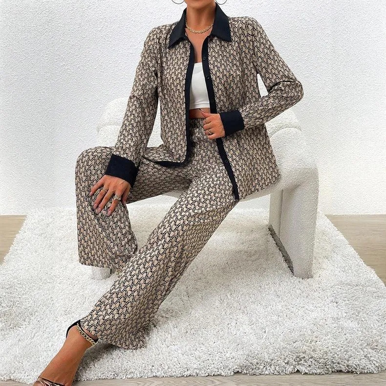 Elegant Long Sleeve Wide-Leg Trousers Set - Spring/Summer