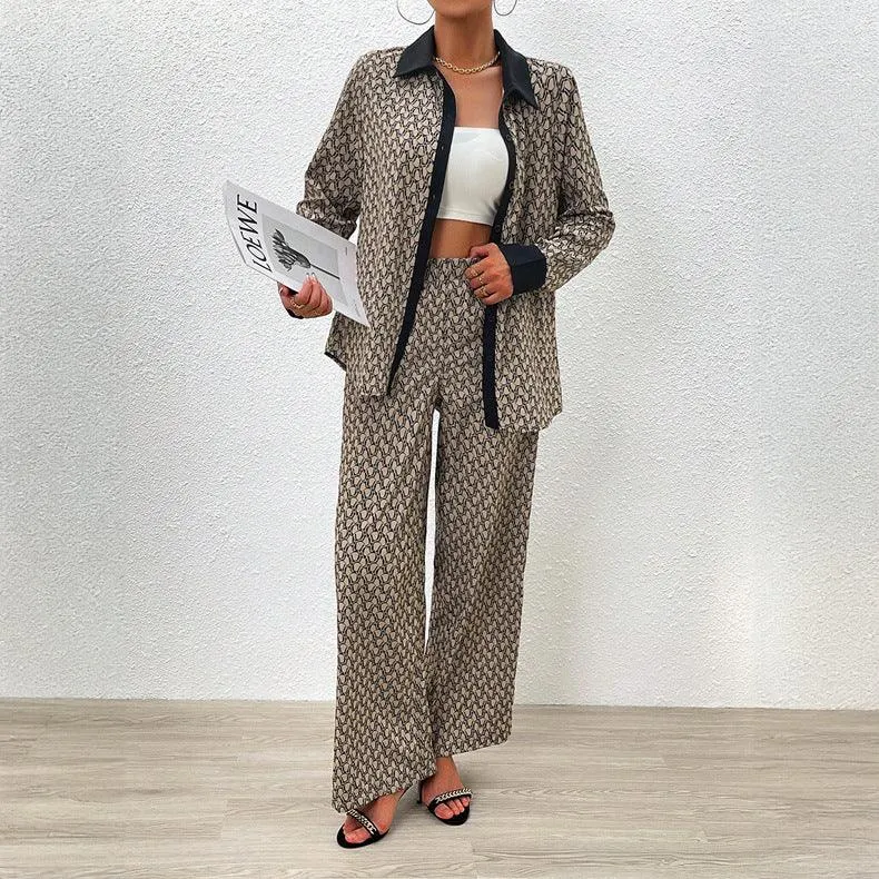Elegant Long Sleeve Wide-Leg Trousers Set - Spring/Summer