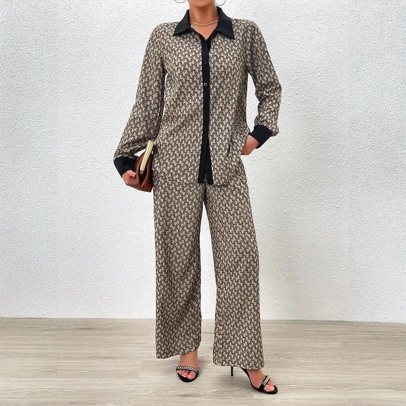 Elegant Long Sleeve Wide-Leg Trousers Set - Spring/Summer