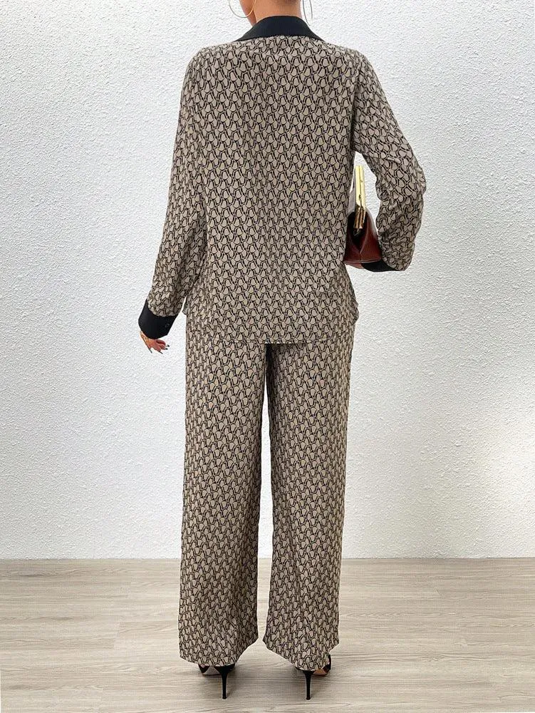 Elegant Long Sleeve Wide-Leg Trousers Set - Spring/Summer