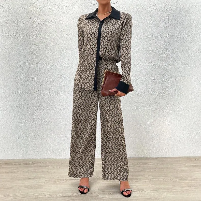 Elegant Long Sleeve Wide-Leg Trousers Set - Spring/Summer