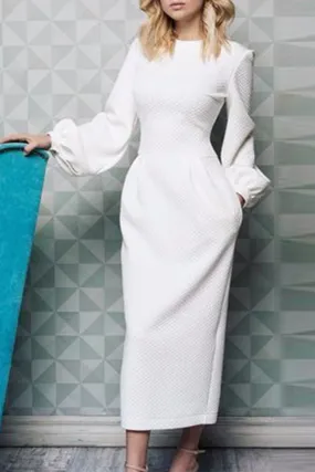 Fashion Elegant & Stylish Patchwork Pocket O Neck Waist Skirt Dresses