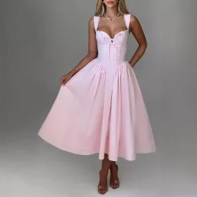 Fashion High Waist Backless Sling Solid Color Dress