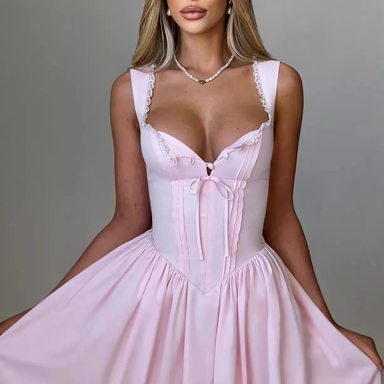 Fashion High Waist Backless Sling Solid Color Dress