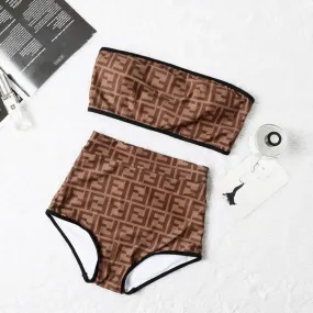 Fendi Roma Two-Piece High Waist Bikini Set- Brown