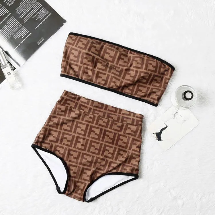 Fendi Roma Two-Piece High Waist Bikini Set- Brown