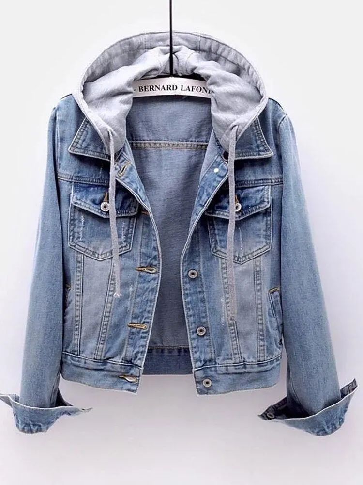 Fitshinling Fleece Warm Winter Jean Jacket Female Pockets Button Soft Hooded Warm Outerwear Fashion
