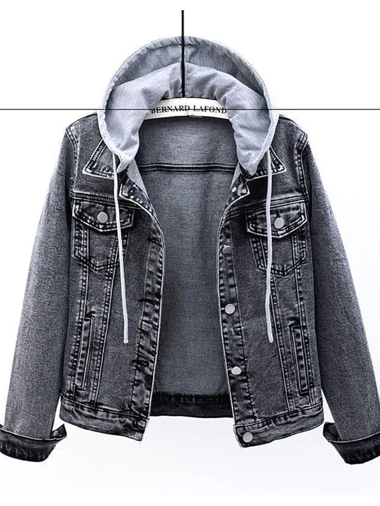 Fitshinling Fleece Warm Winter Jean Jacket Female Pockets Button Soft Hooded Warm Outerwear Fashion