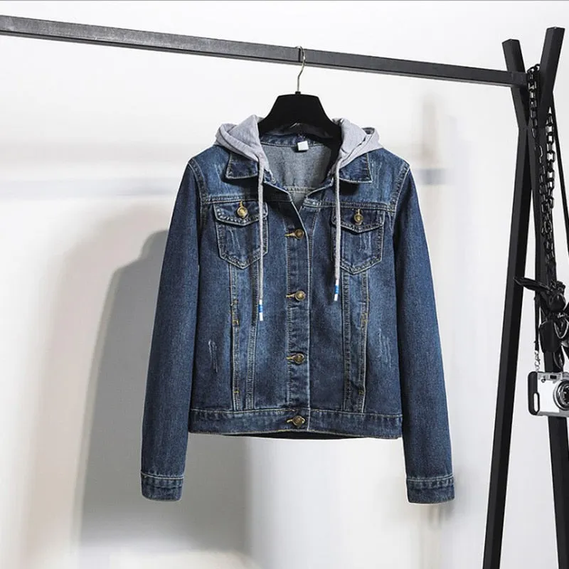 Fitshinling Fleece Warm Winter Jean Jacket Female Pockets Button Soft Hooded Warm Outerwear Fashion