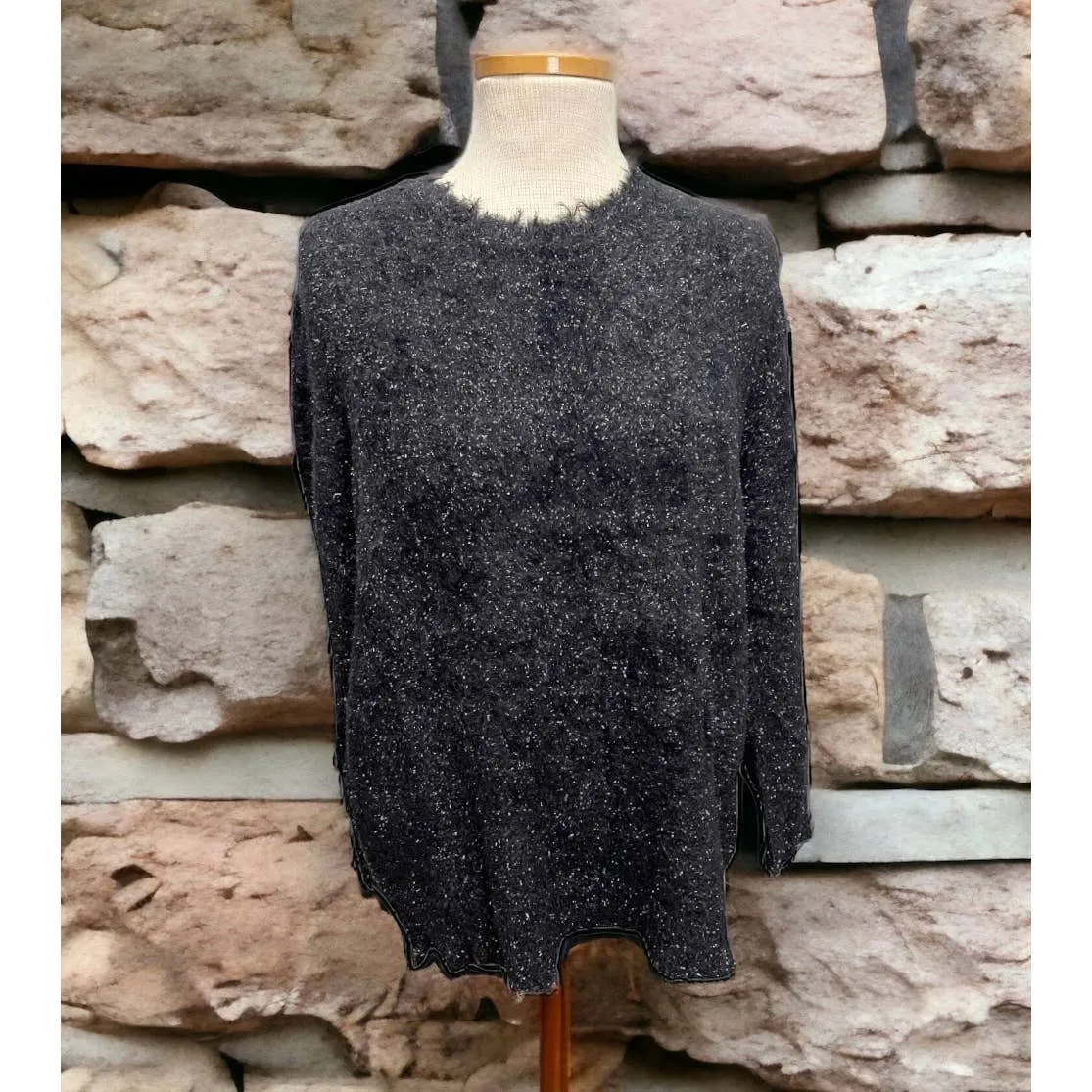 Free People x Sandrine Rose Fuzzy Metallic Sweater Gunmetal Size XS
