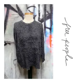 Free People x Sandrine Rose Fuzzy Metallic Sweater Gunmetal Size XS