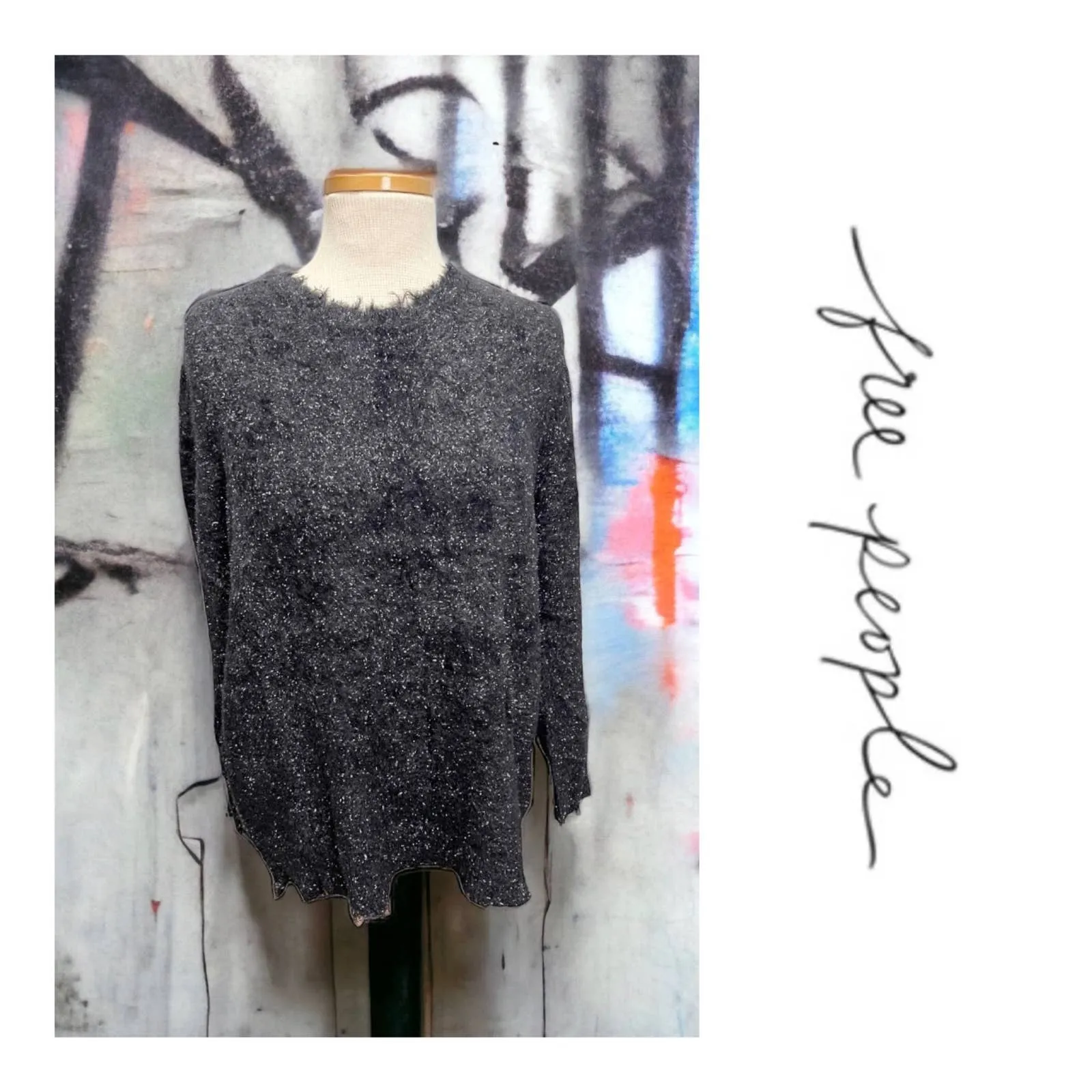 Free People x Sandrine Rose Fuzzy Metallic Sweater Gunmetal Size XS