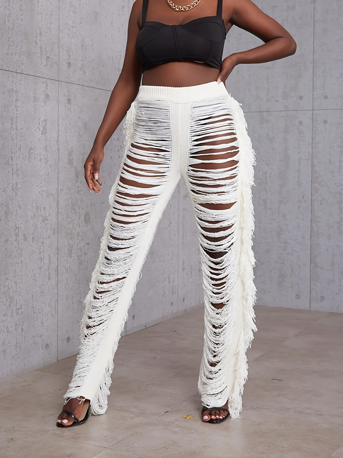 Fringe Trim - Stylish Women's Casual Pants