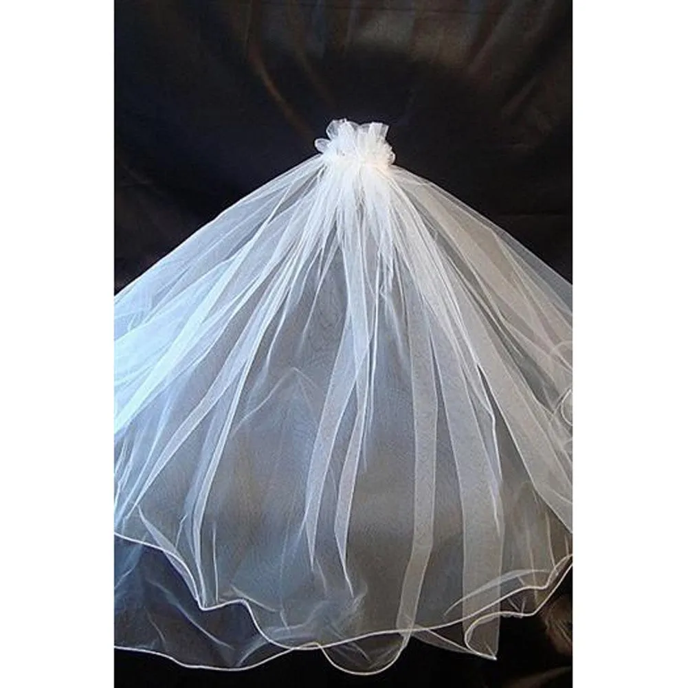 Girls White Comb Attached Stylish Communion Flower Girl Veil