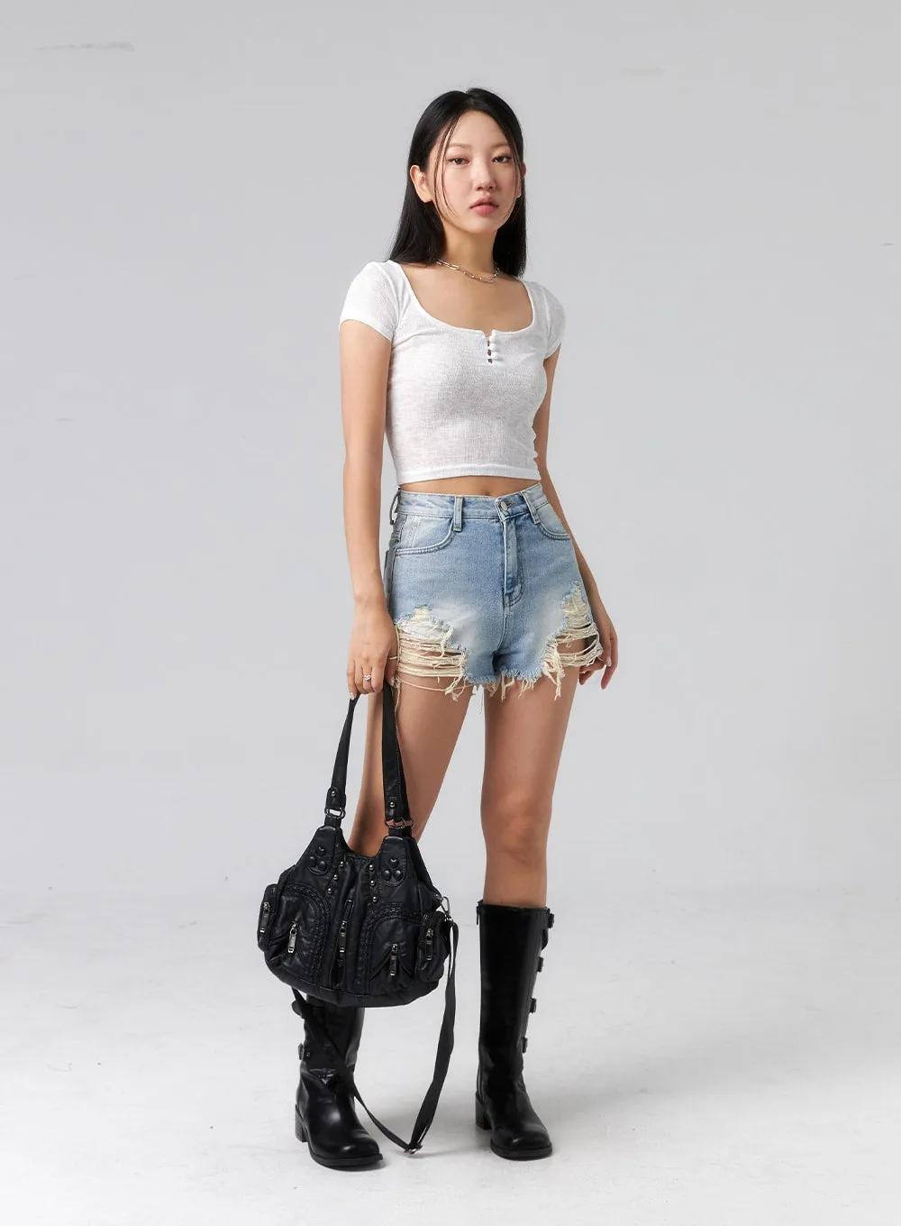 High Waist Ripped Shorts CL319