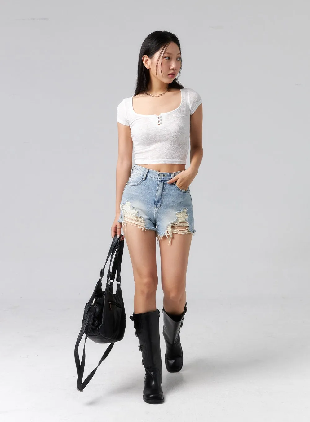 High Waist Ripped Shorts CL319