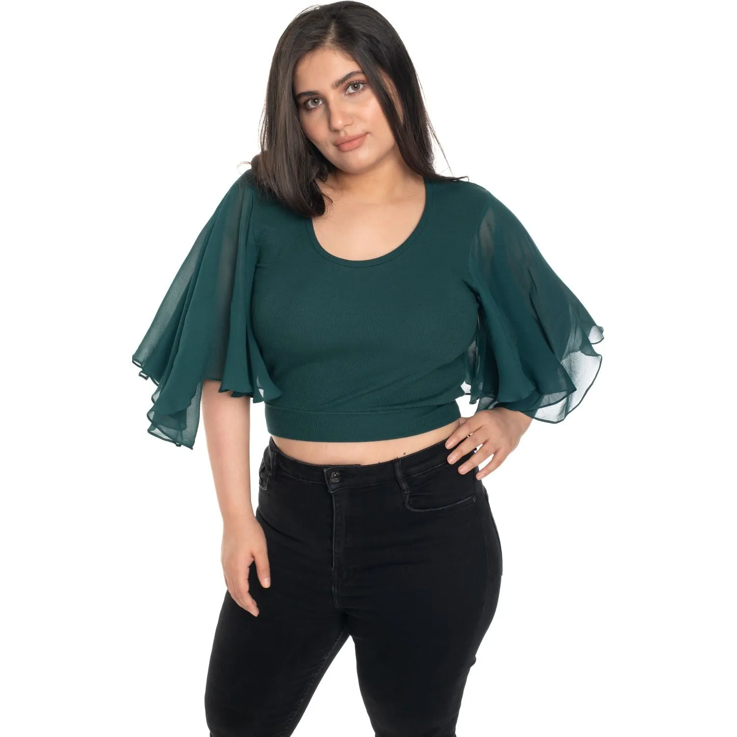 Hosiery Deep Neck Blouses - Butterfly Sleeves - Regular Size