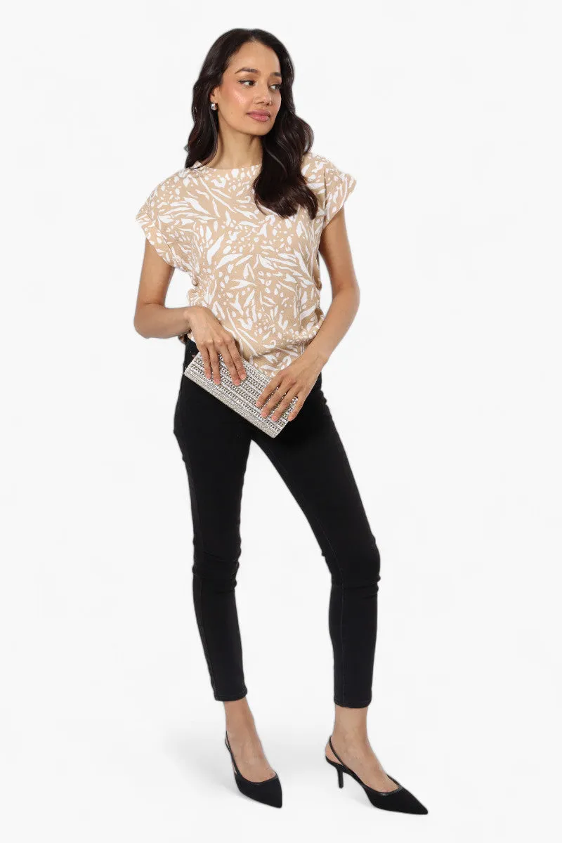 Impress Patterned Side Ruched Blouse - Beige