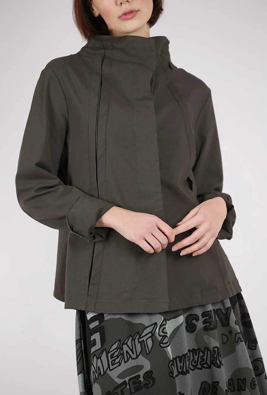 Inset Pleat Textured Cotton Jacket, Jungle