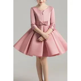 Ketty More Kids Girls Solid Color Bow Decorated Stylish Dress-KMGD77309