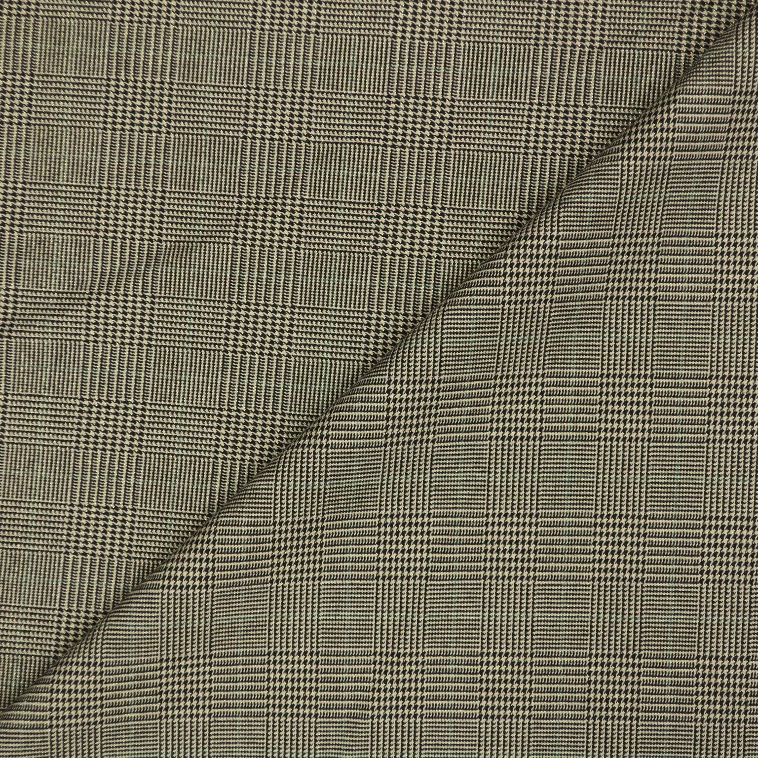 Khaki and Black Plaid Wool Suiting Fabric