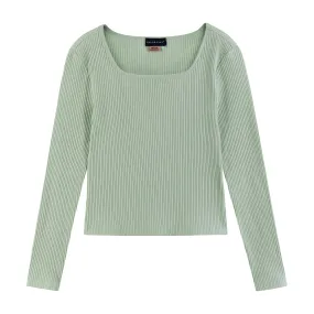 Kids (7-16) Long Sleeve Rib Knit Top | Light Green