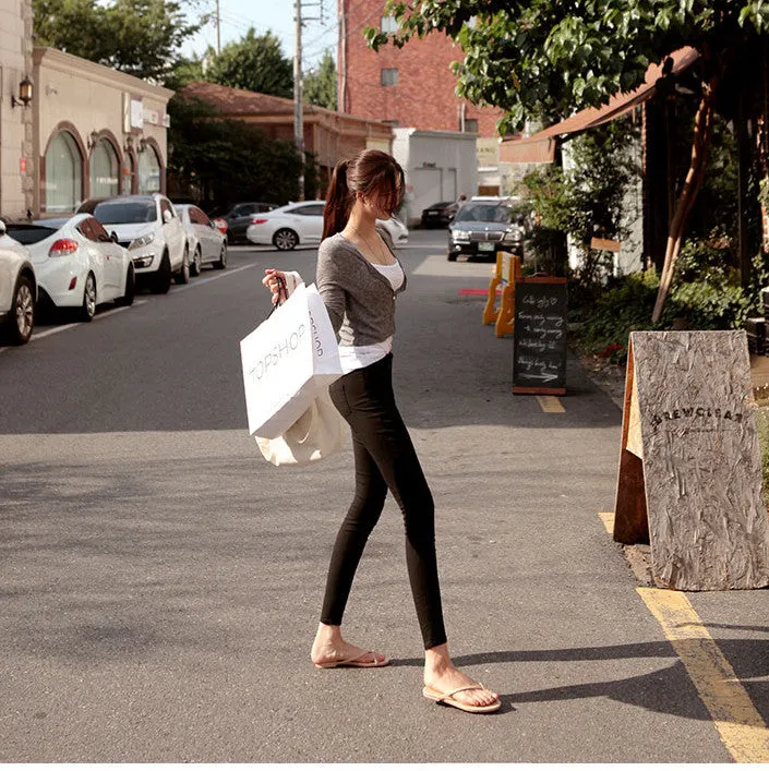 Korea Dongdaemun Women Trendy Elegant V-Neck Single-Breasted Short Cardigan Thin Sexy Tops Outerwear