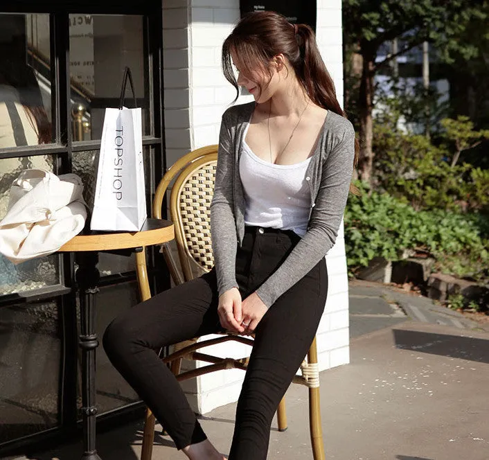 Korea Dongdaemun Women Trendy Elegant V-Neck Single-Breasted Short Cardigan Thin Sexy Tops Outerwear