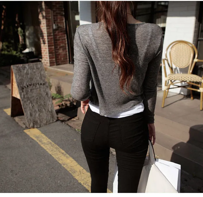 Korea Dongdaemun Women Trendy Elegant V-Neck Single-Breasted Short Cardigan Thin Sexy Tops Outerwear