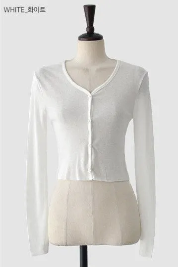 Korea Dongdaemun Women Trendy Elegant V-Neck Single-Breasted Short Cardigan Thin Sexy Tops Outerwear