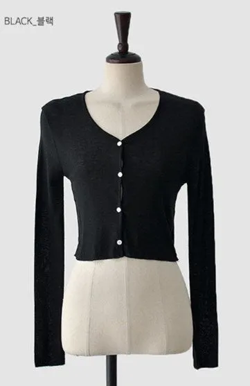 Korea Dongdaemun Women Trendy Elegant V-Neck Single-Breasted Short Cardigan Thin Sexy Tops Outerwear