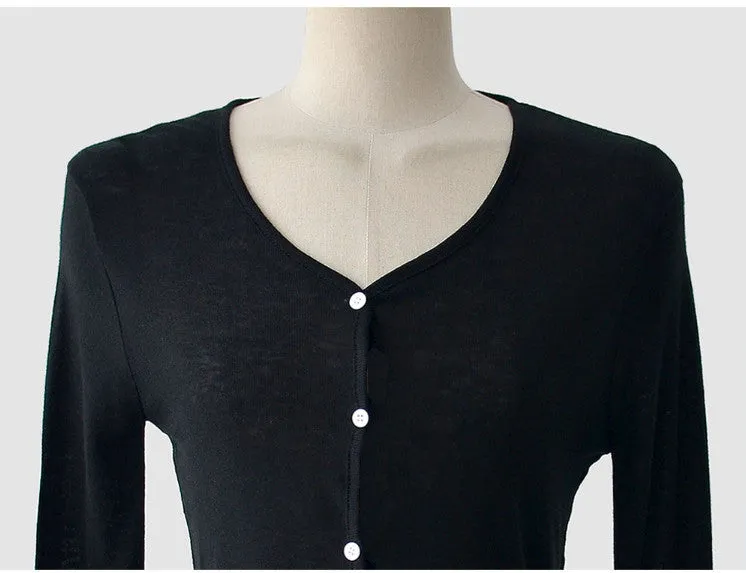 Korea Dongdaemun Women Trendy Elegant V-Neck Single-Breasted Short Cardigan Thin Sexy Tops Outerwear