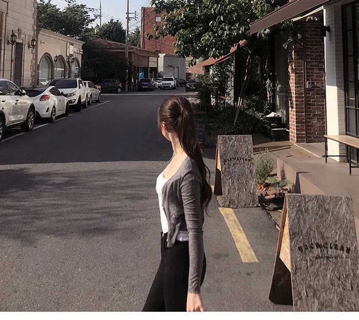 Korea Dongdaemun Women Trendy Elegant V-Neck Single-Breasted Short Cardigan Thin Sexy Tops Outerwear