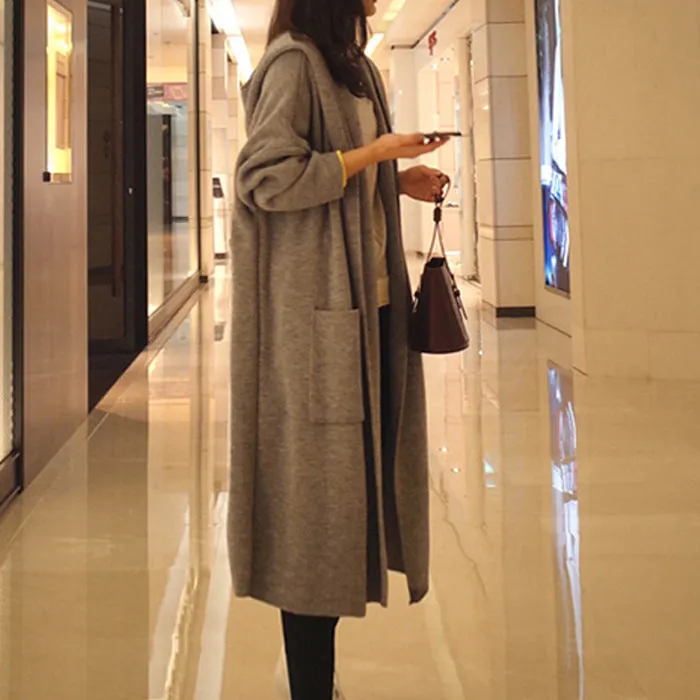 Korean All-Matching Hooded Mid-Length Loose Slim Look Women Trendy Cardigan Tops Outerwear