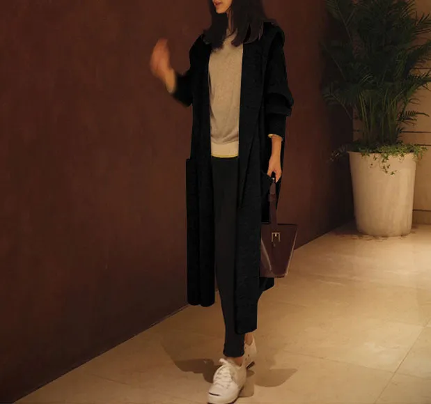 Korean All-Matching Hooded Mid-Length Loose Slim Look Women Trendy Cardigan Tops Outerwear