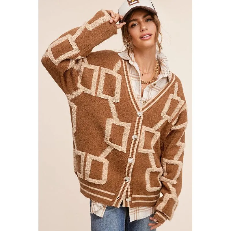 LA MIEL Women's Button-down Sweater Cardigan with Geometric Pattern - Reina Cardigan