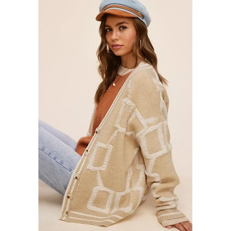LA MIEL Women's Button-down Sweater Cardigan with Geometric Pattern - Reina Cardigan