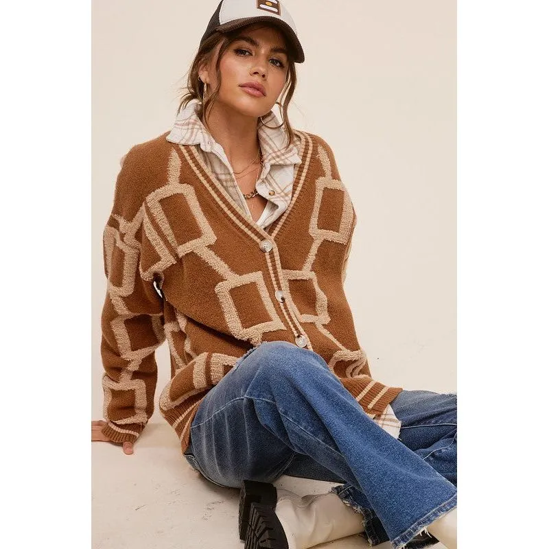 LA MIEL Women's Button-down Sweater Cardigan with Geometric Pattern - Reina Cardigan