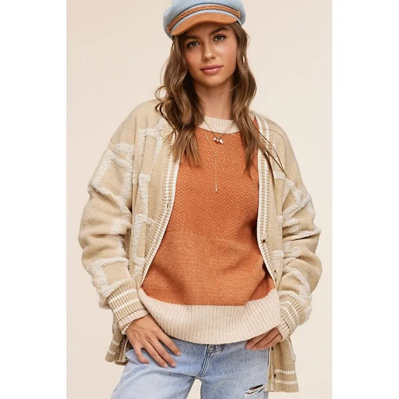 LA MIEL Women's Button-down Sweater Cardigan with Geometric Pattern - Reina Cardigan