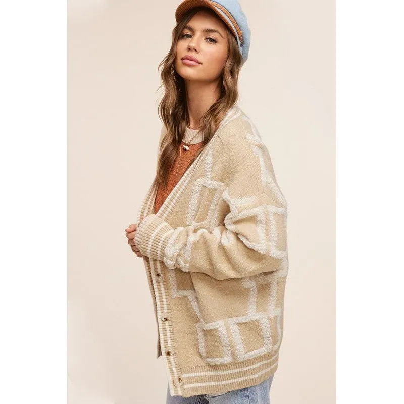 LA MIEL Women's Button-down Sweater Cardigan with Geometric Pattern - Reina Cardigan