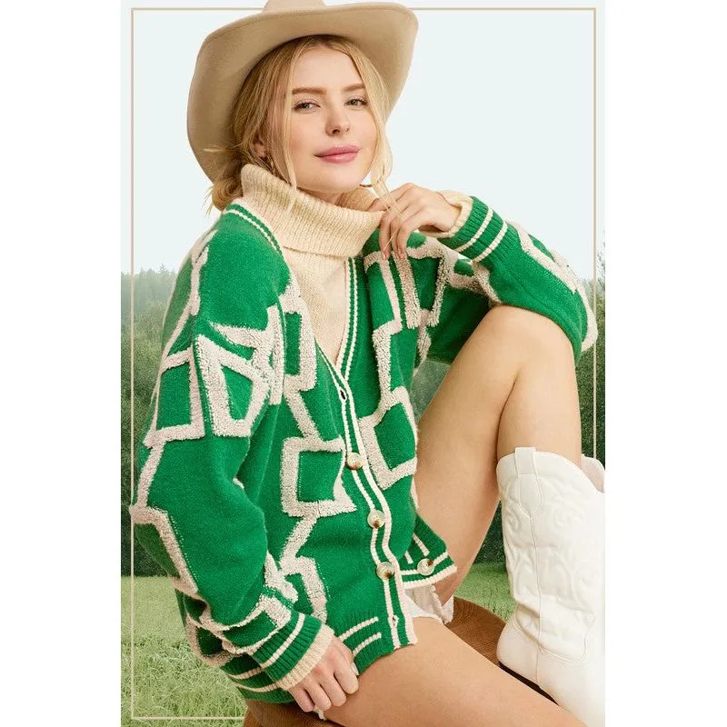 LA MIEL Women's Button-down Sweater Cardigan with Geometric Pattern - Reina Cardigan