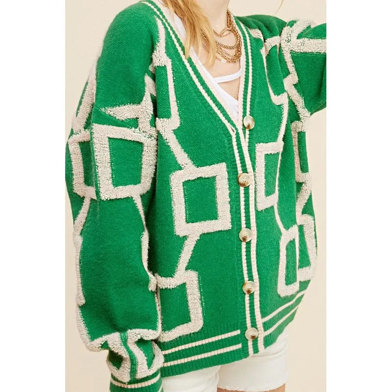 LA MIEL Women's Button-down Sweater Cardigan with Geometric Pattern - Reina Cardigan