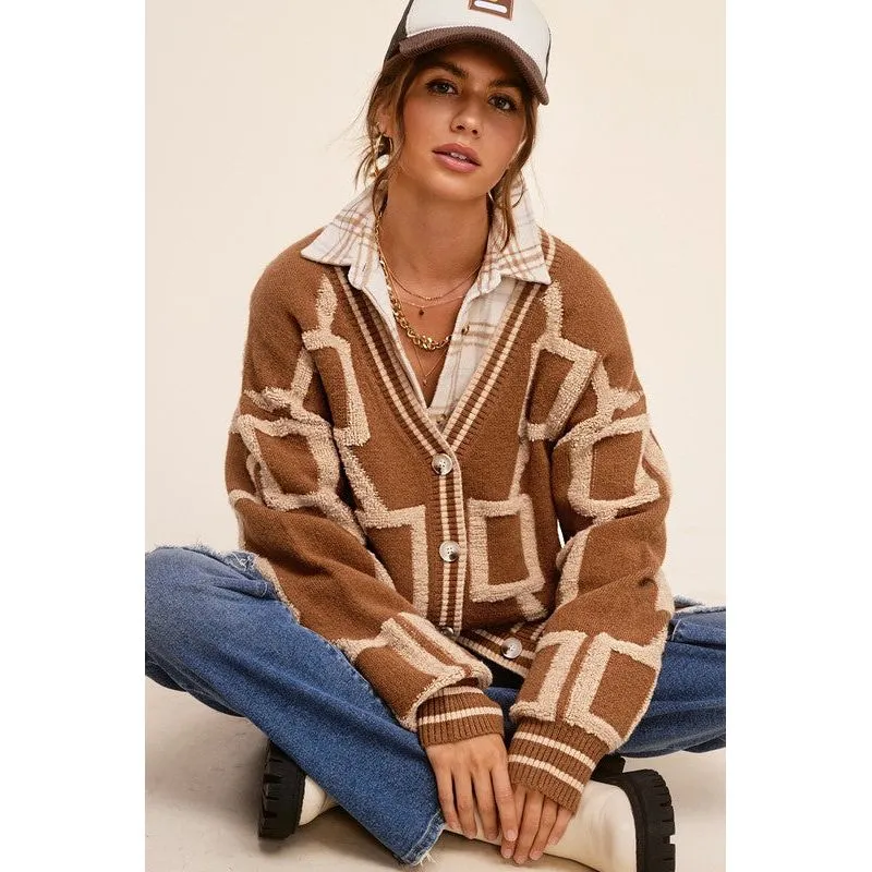 LA MIEL Women's Button-down Sweater Cardigan with Geometric Pattern - Reina Cardigan